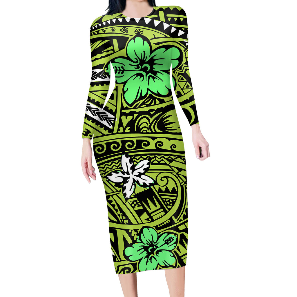 Polynesian Floral Long-Sleeve Dress — product view 9