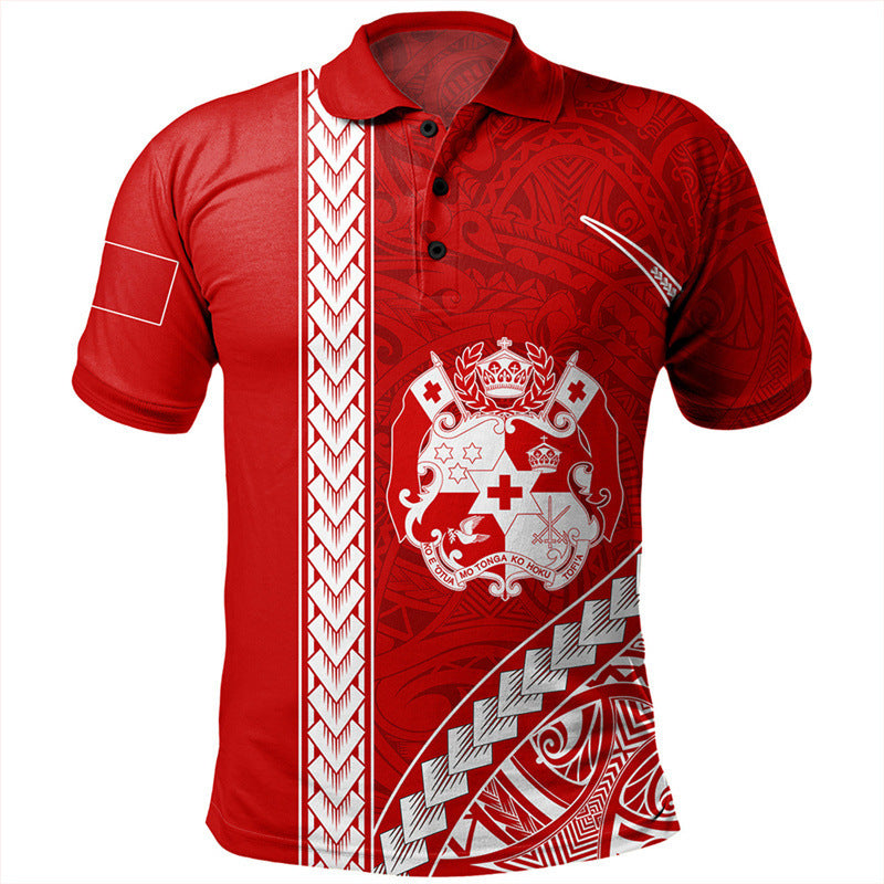 Pacific short-sleeve polo shirt — Tonga Red & White Crest