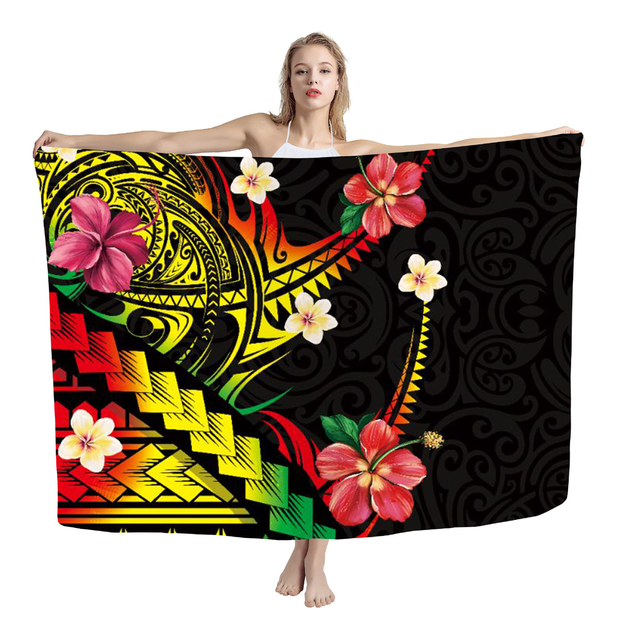 Polynesian print beach wrap — ZRB02057