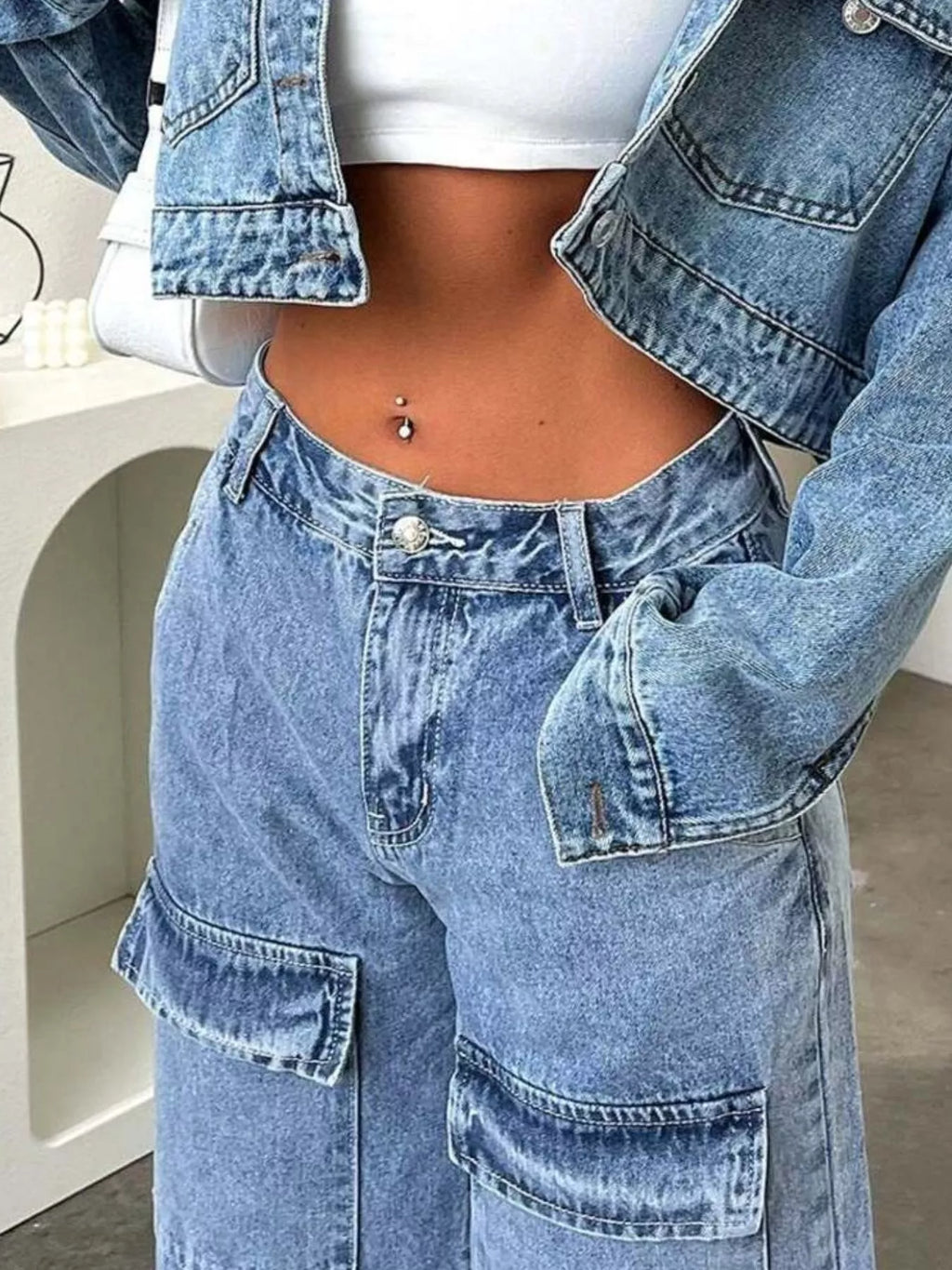 High-Waisted Wide-Leg Cargo Jeans