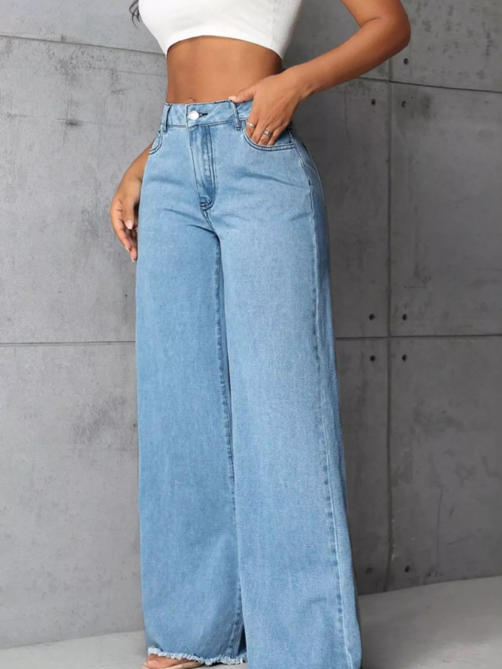 High-Waisted Wide-Leg Raw-Hem Jeans — product view 5