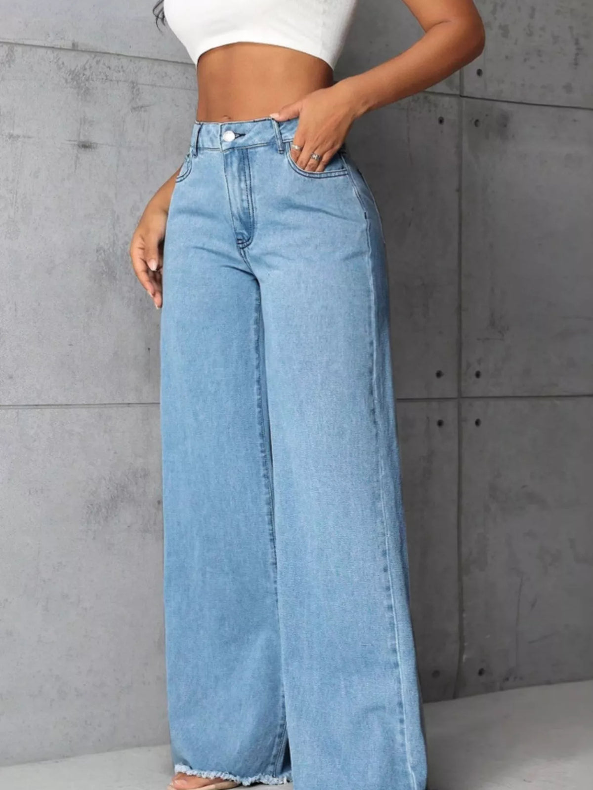 High-Waisted Wide-Leg Raw-Hem Jeans — product view 5