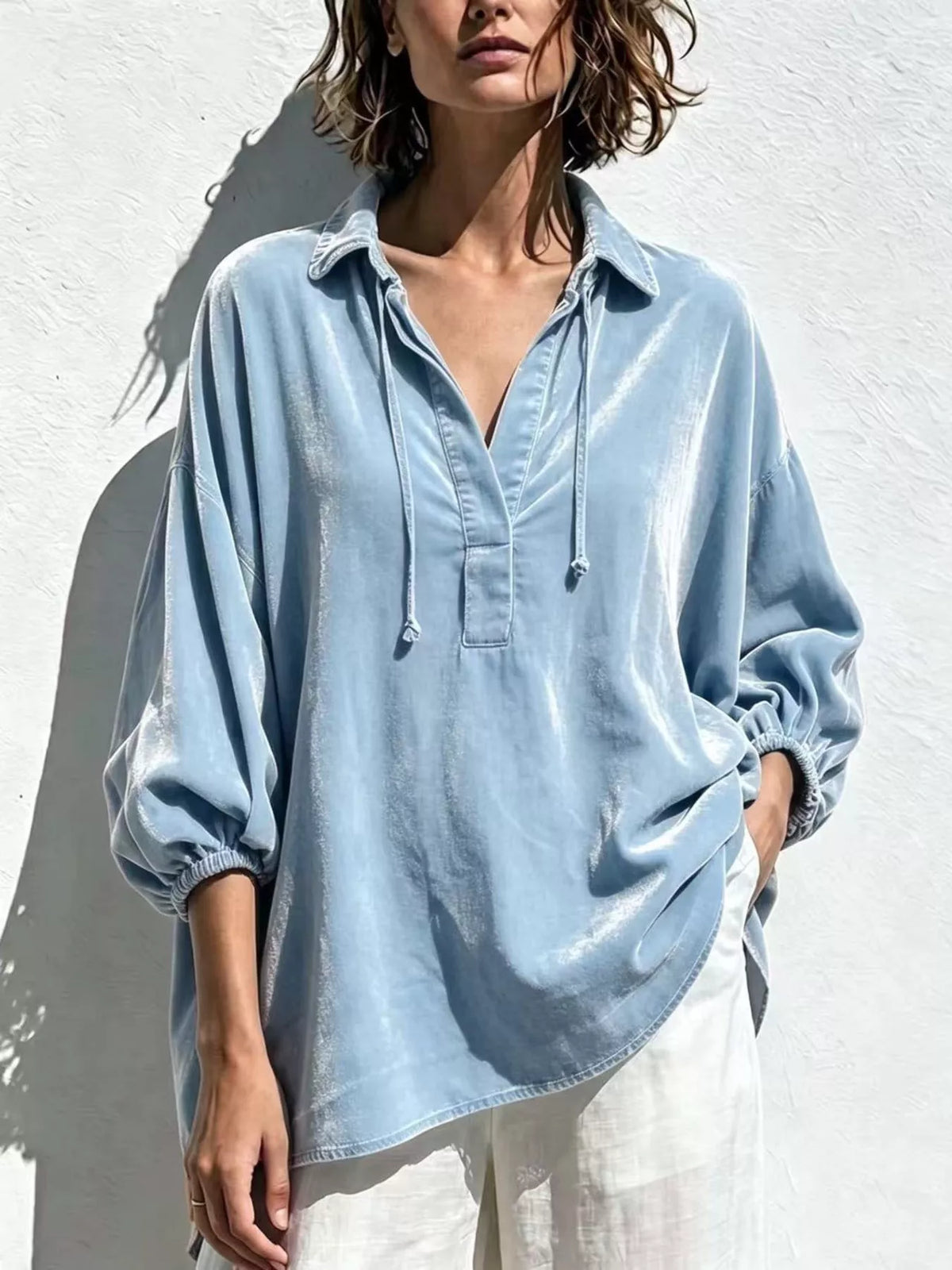 Velvet Collared Drawstring Blouse — product view 7