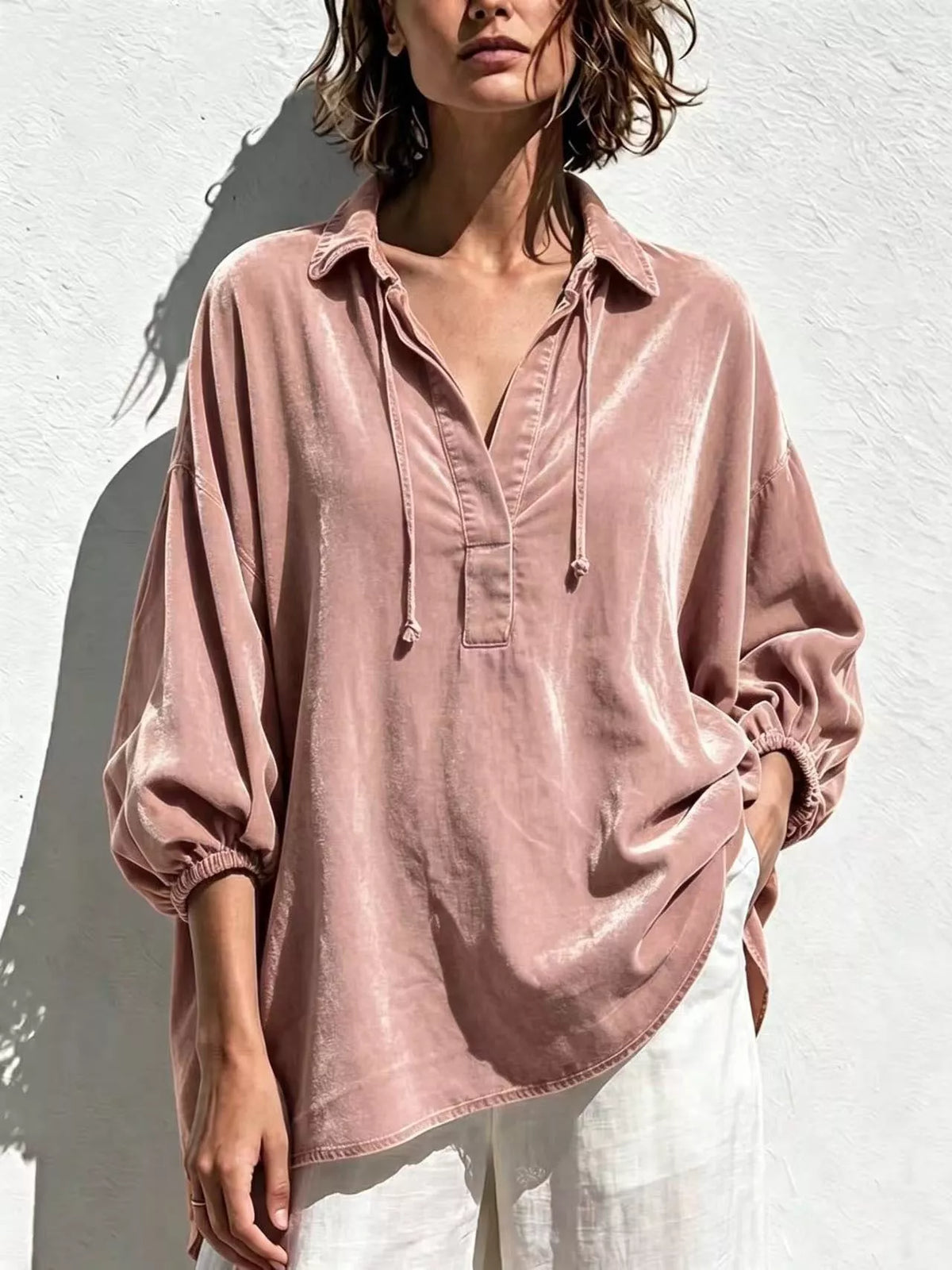 Velvet Collared Drawstring Blouse — product view 9