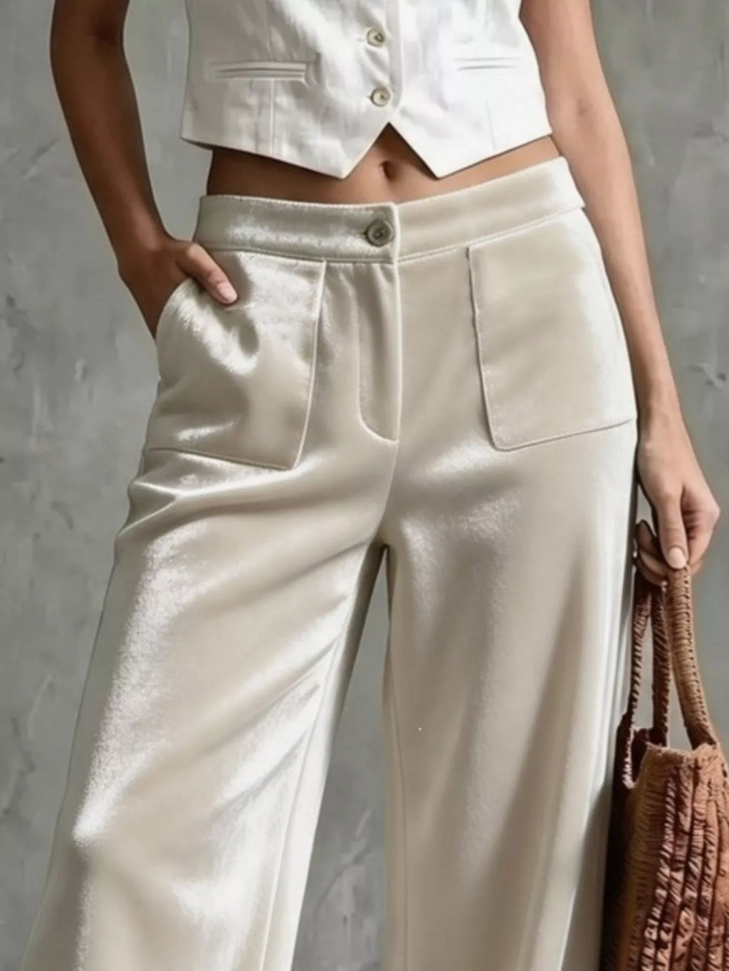 High-Waisted Wide-Leg Velvet Pants with Pockets — product view 2