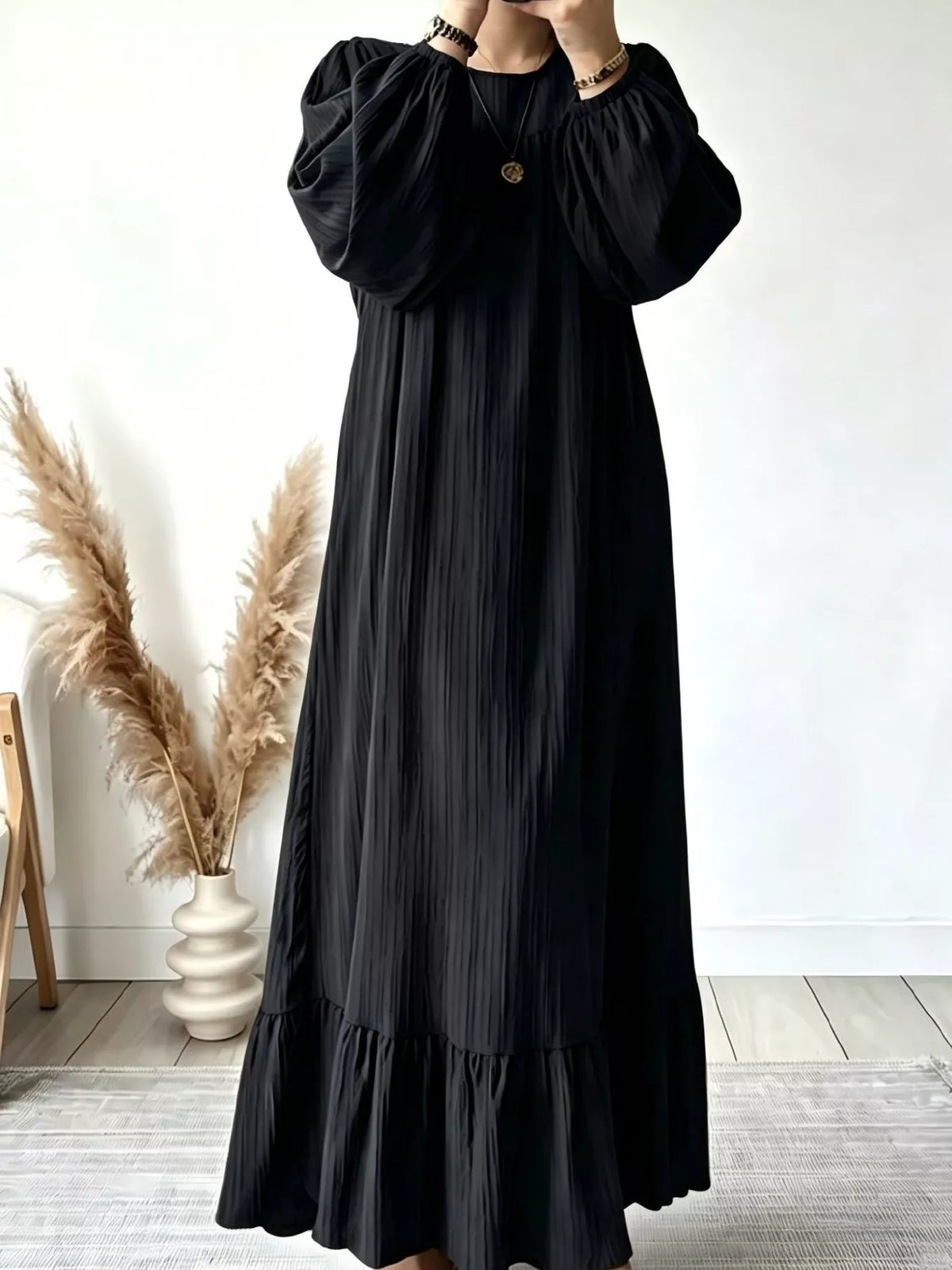 Textured Puff-Sleeve Maxi Dress — product view 9