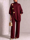 Gold-Button Turtleneck Sweater and Pants Set — product view 1
