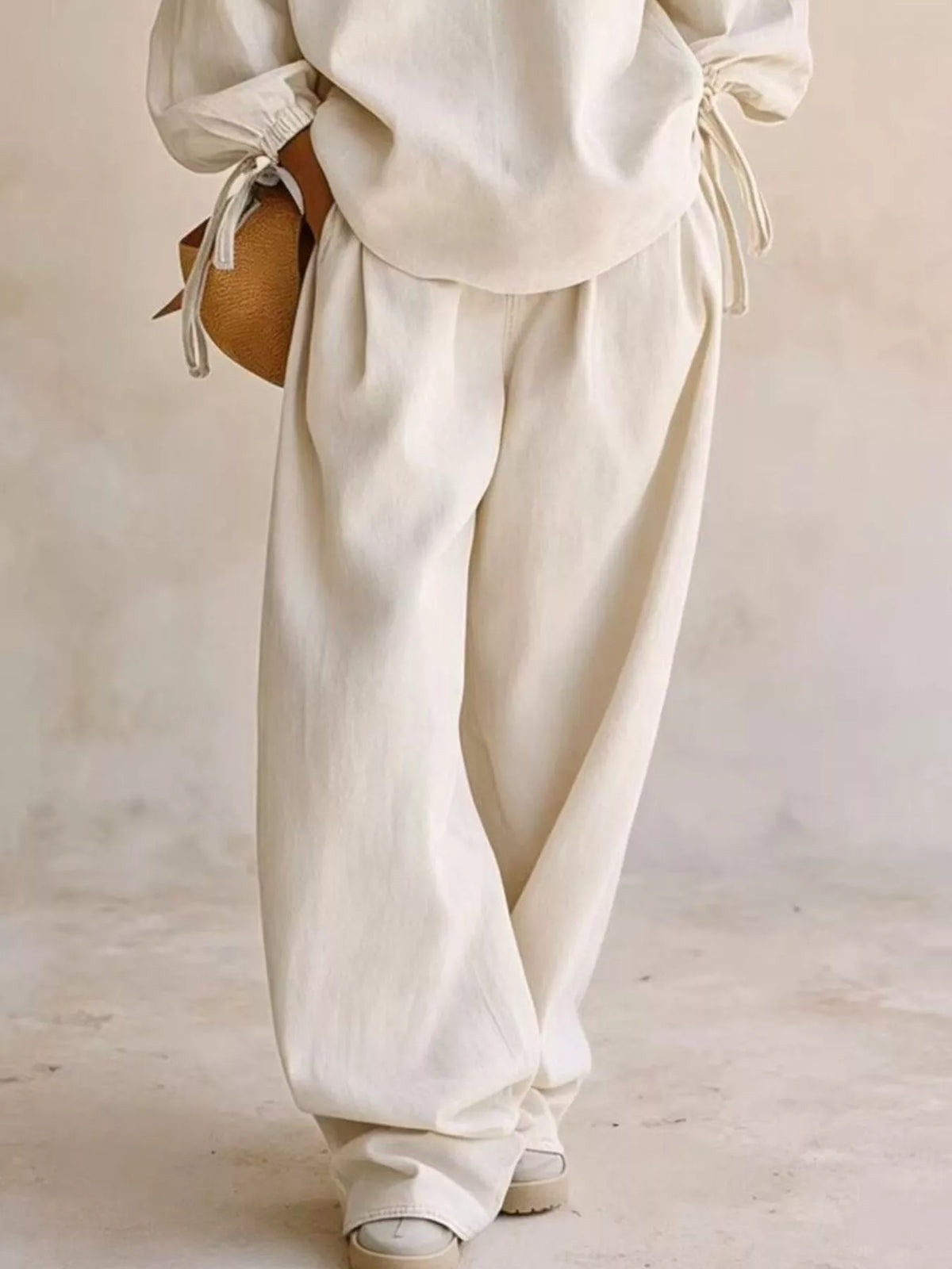Drawstring-Sleeve Top and Pants Denim Set — product view 6