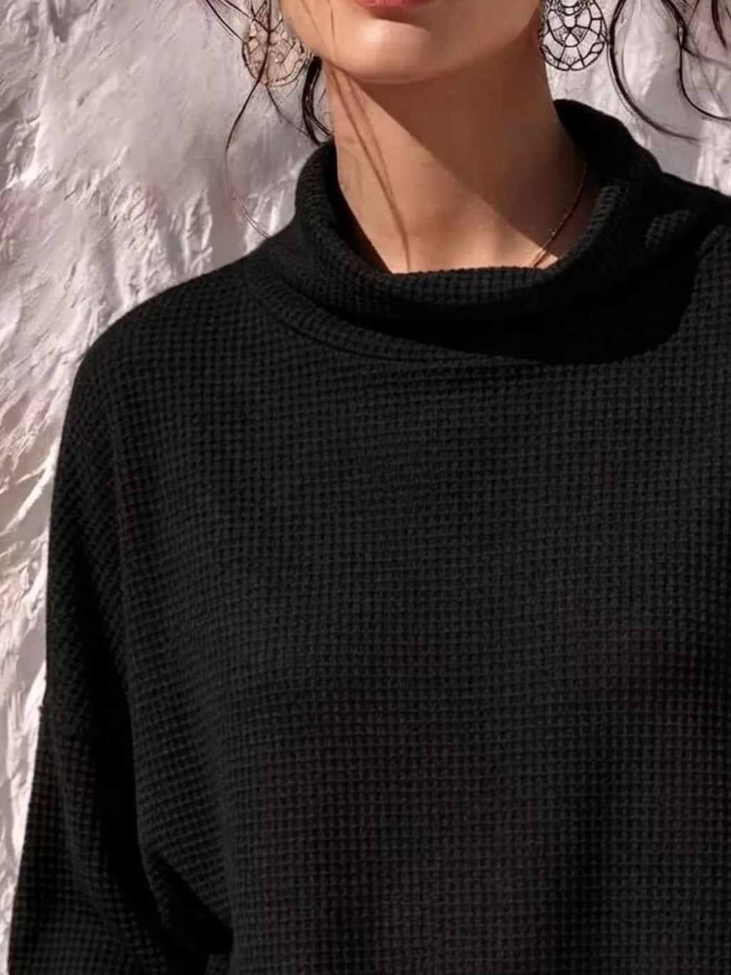 Waffle-Knit Mock-Neck Long-Sleeve Top — product view 8