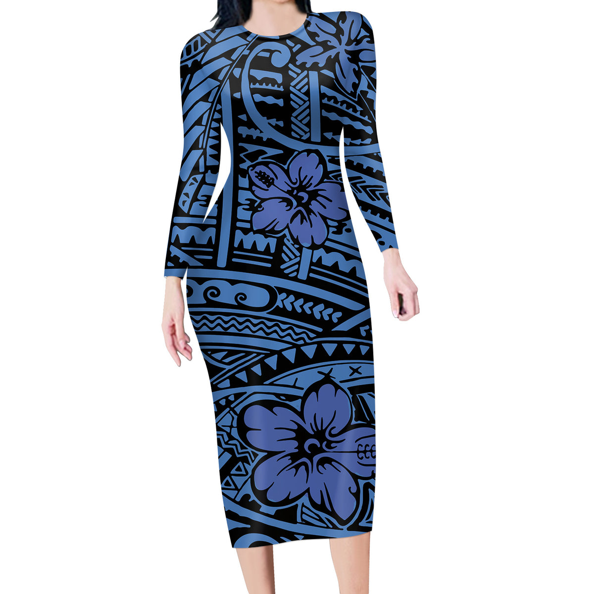 Polynesian Floral Long-Sleeve Dress — product view 1