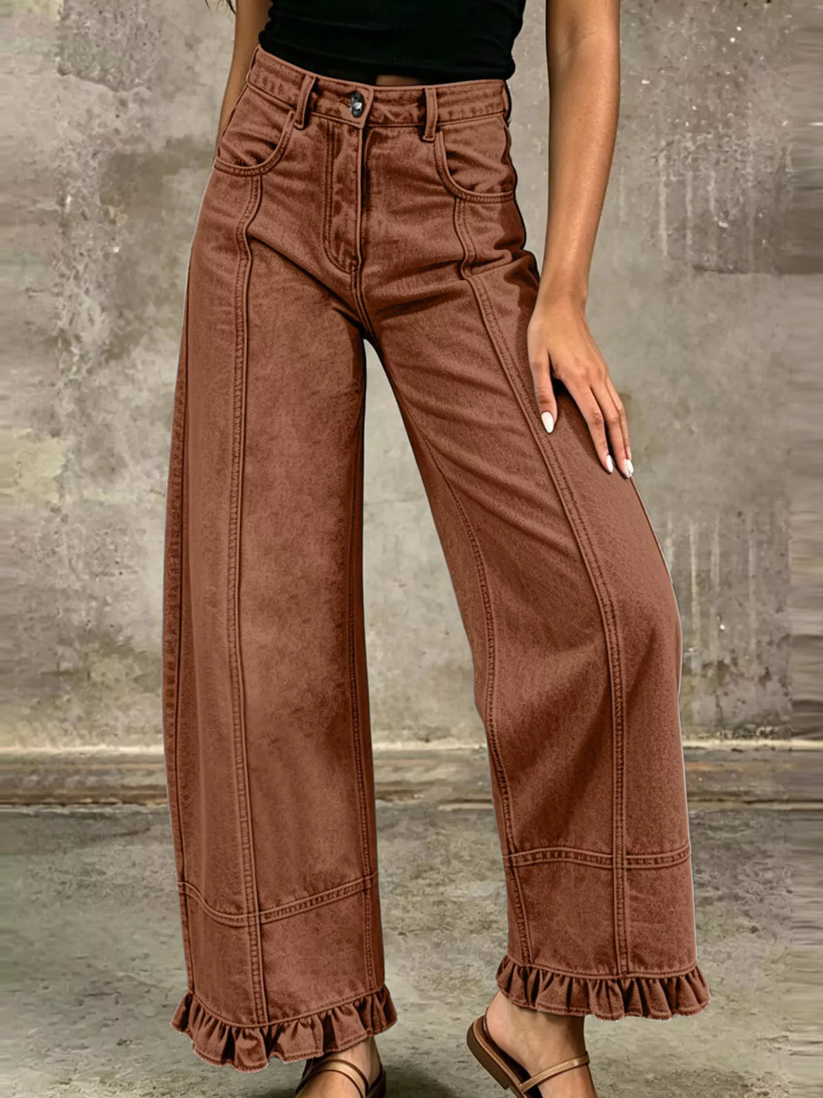 High-Waisted Wide-Leg Ruffled-Hem Jeans — product view 12