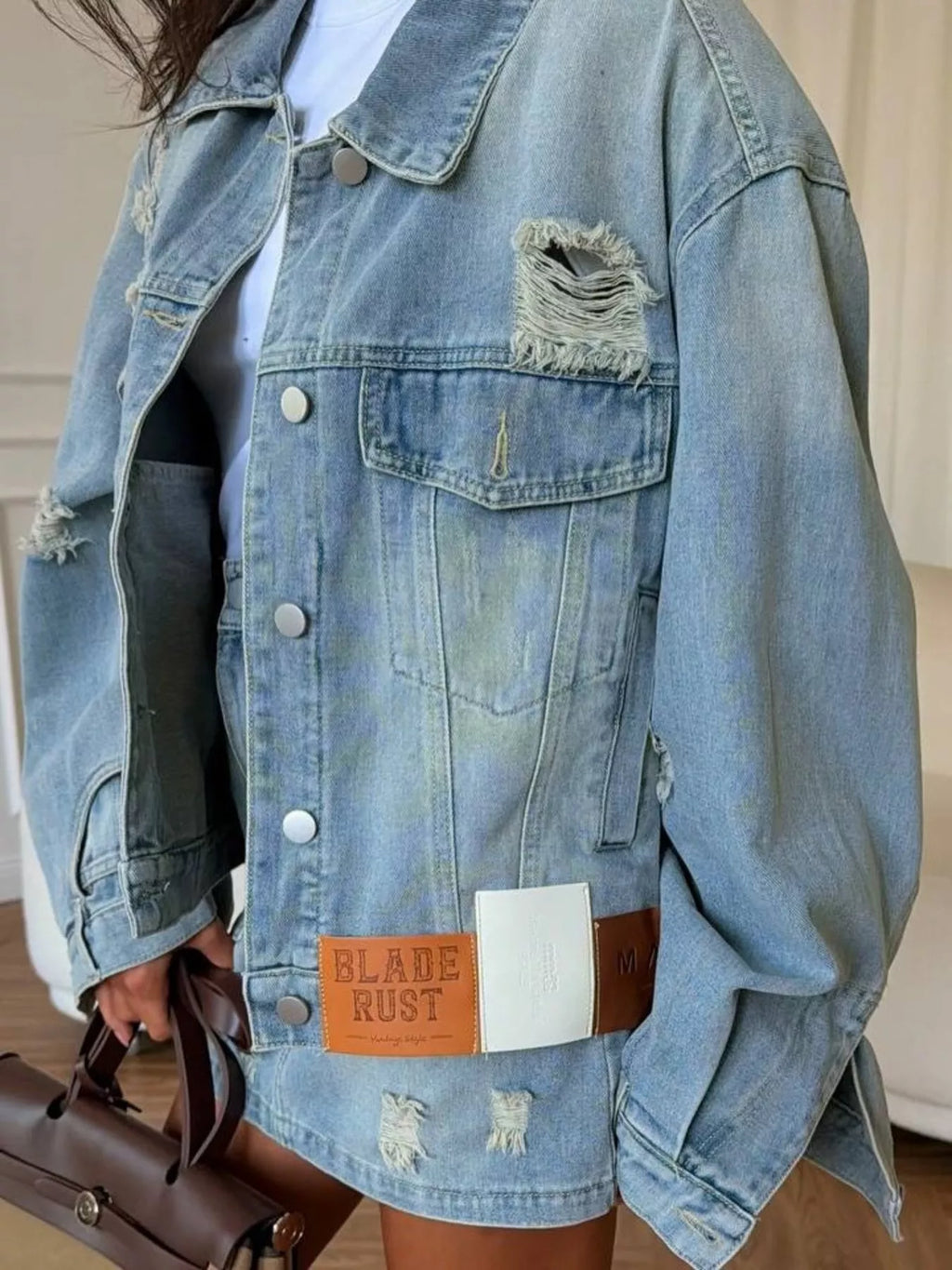 Distressed Denim Jacket and Mini Skirt Set — product view 8
