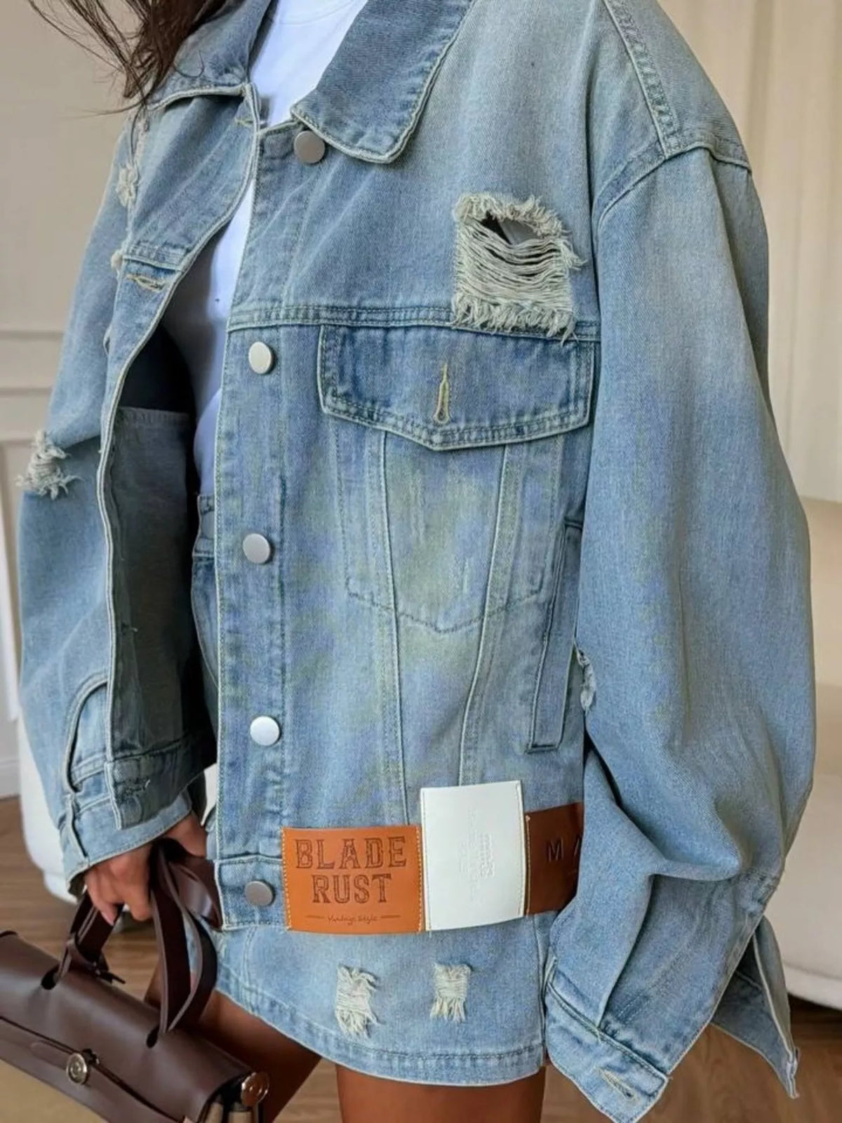 Distressed Denim Jacket and Mini Skirt Set — product view 8