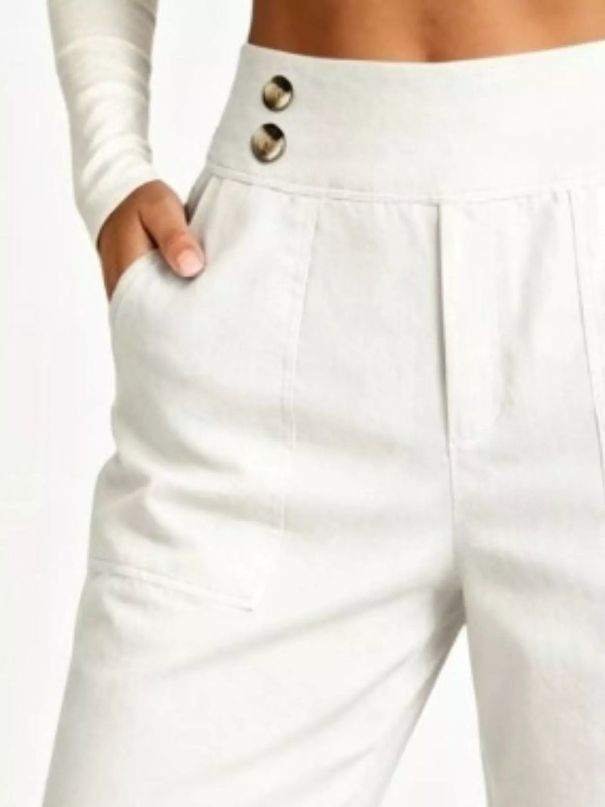 High-Waisted Button-Detail Cropped Pants — product view 2