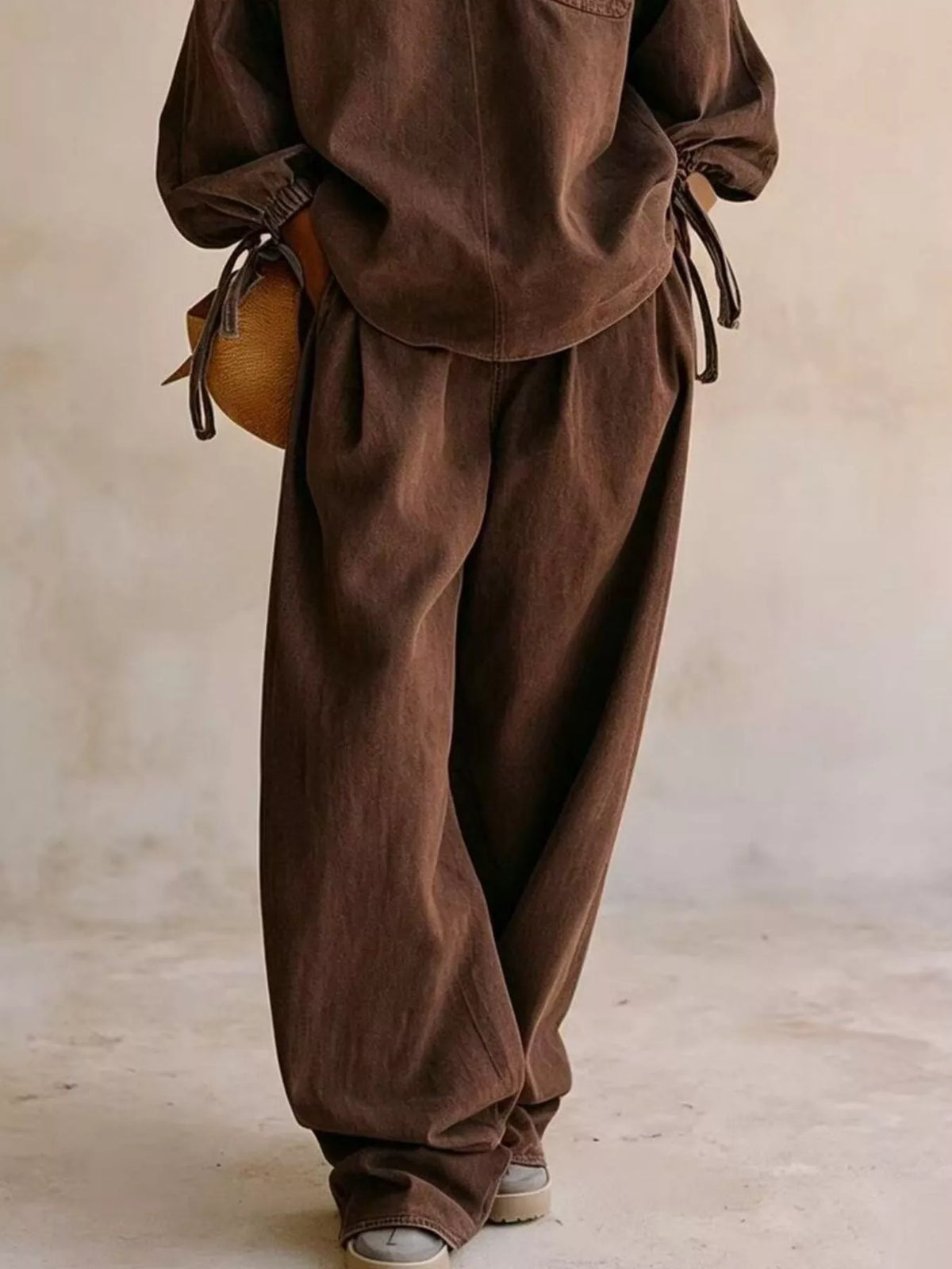 Drawstring-Sleeve Top and Pants Denim Set — product view 12