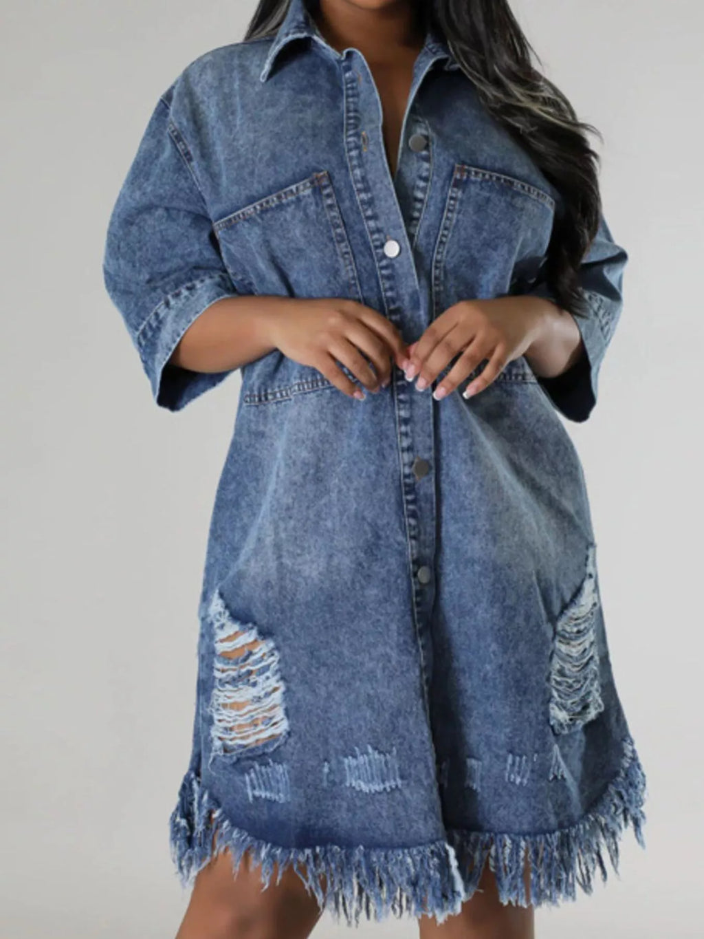 Distressed Button-Down Denim Dress — product view 5
