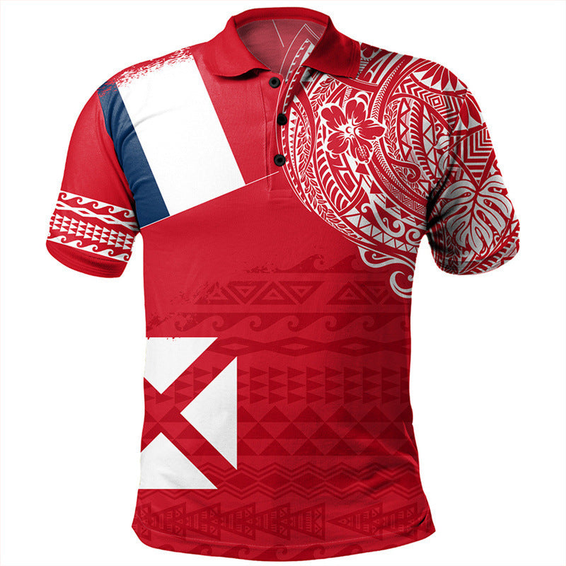 Pacific short-sleeve polo shirt — Red Geometric Graphic