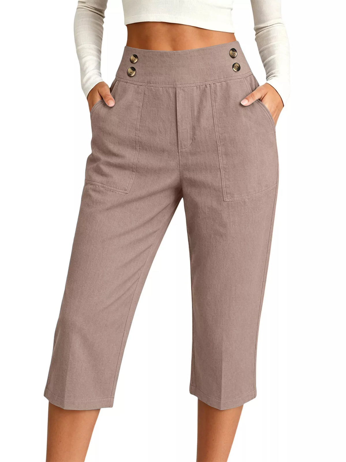 High-Waisted Button-Detail Cropped Pants — product view 13